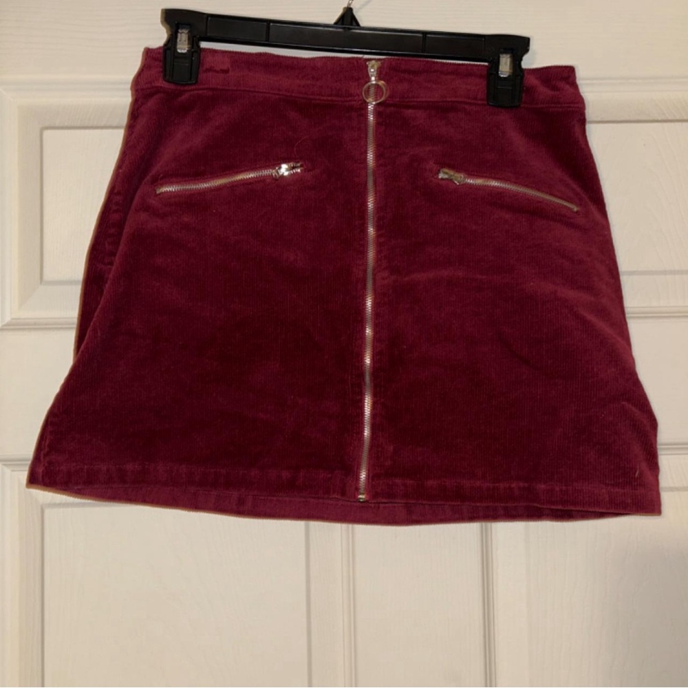 Small maroon corduroy mini skirt